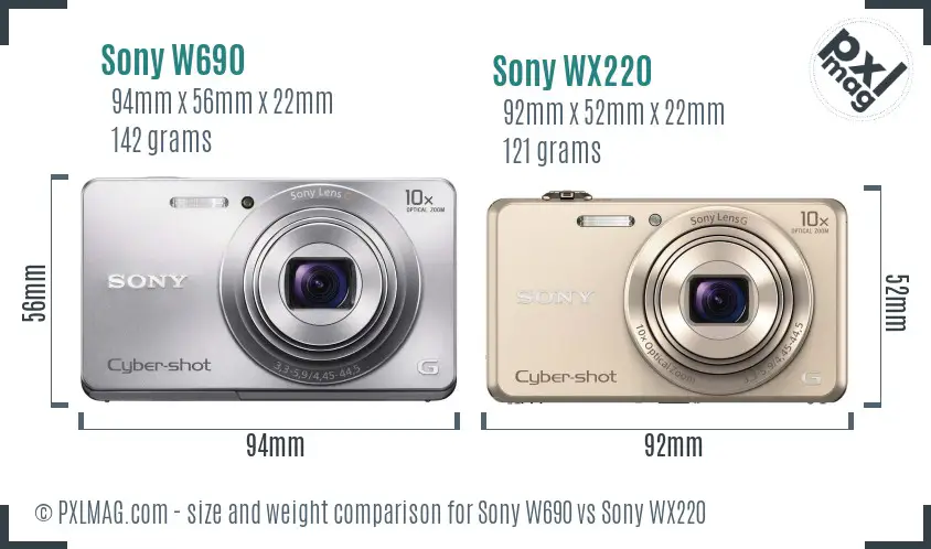 Sony W690 vs Sony WX220 size comparison