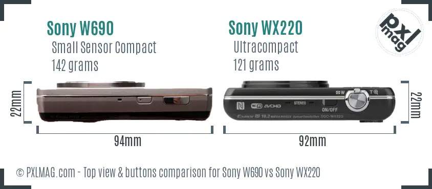Sony W690 vs Sony WX220 top view buttons comparison
