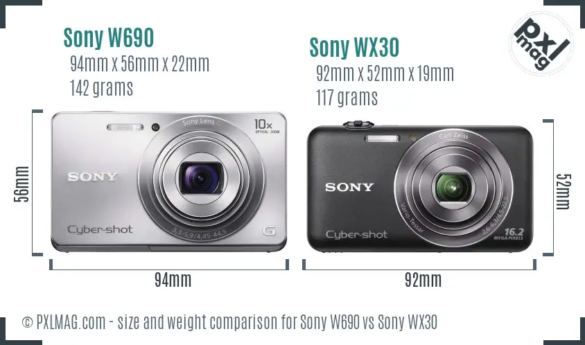 Sony W690 vs Sony WX30 size comparison