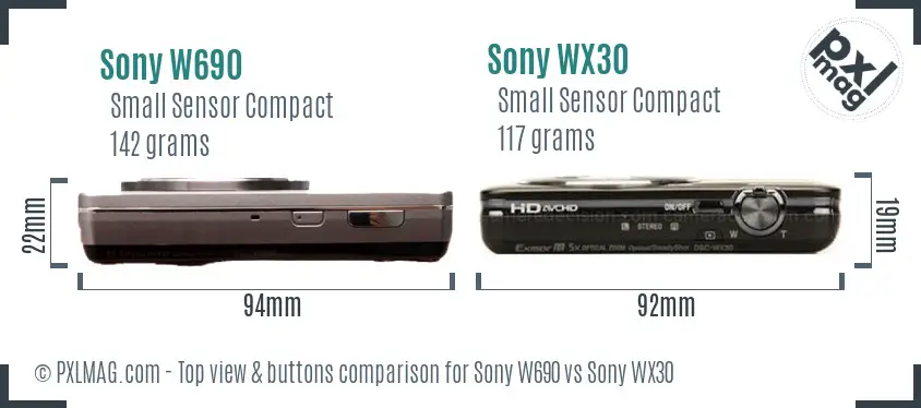 Sony W690 vs Sony WX30 top view buttons comparison