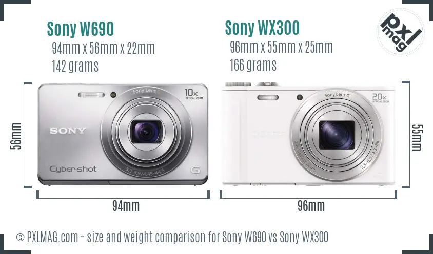Sony W690 vs Sony WX300 size comparison