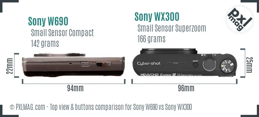 Sony W690 vs Sony WX300 top view buttons comparison