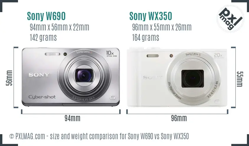 Sony W690 vs Sony WX350 size comparison
