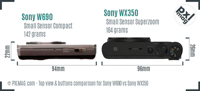 Sony W690 vs Sony WX350 top view buttons comparison
