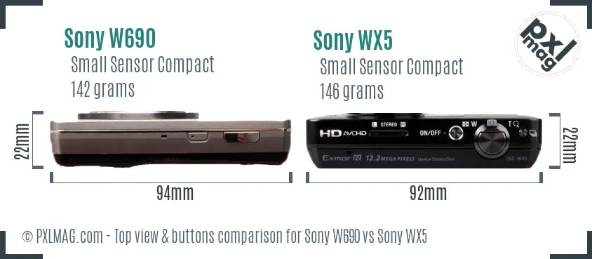 Sony W690 vs Sony WX5 top view buttons comparison