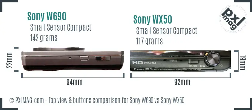 Sony W690 vs Sony WX50 top view buttons comparison