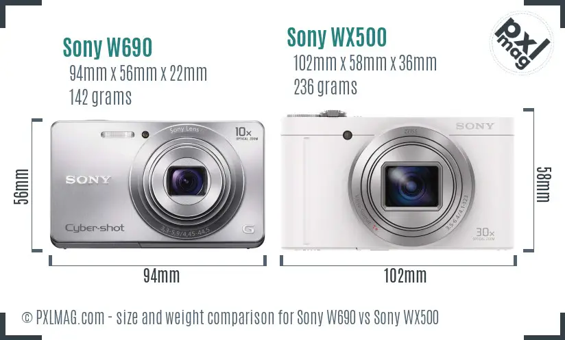 Sony W690 vs Sony WX500 size comparison