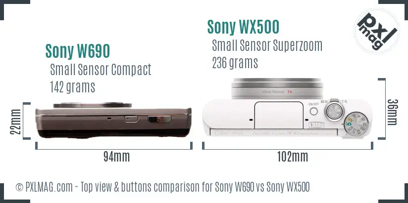 Sony W690 vs Sony WX500 top view buttons comparison