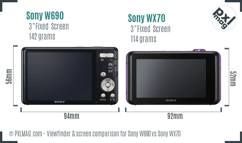 Sony W690 vs Sony WX70 Screen and Viewfinder comparison