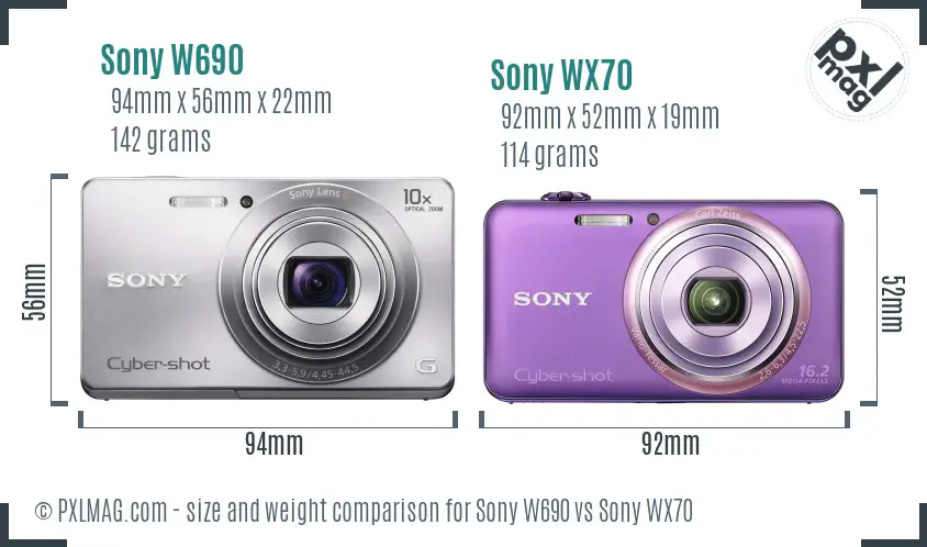 Sony W690 vs Sony WX70 size comparison