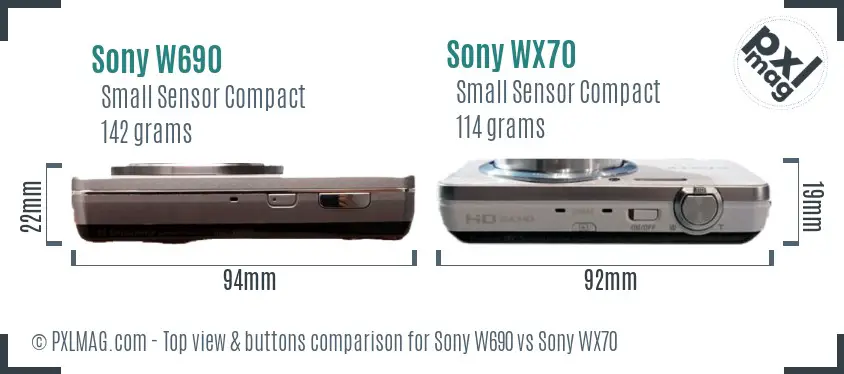 Sony W690 vs Sony WX70 top view buttons comparison