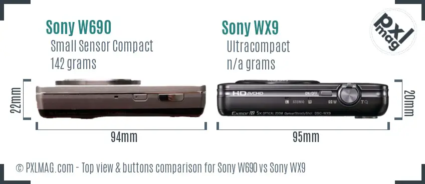 Sony W690 vs Sony WX9 top view buttons comparison