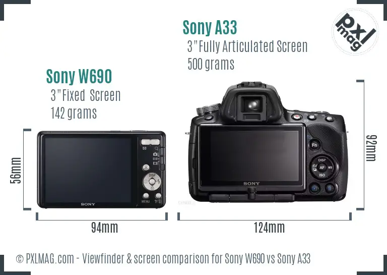Sony W690 vs Sony A33 Screen and Viewfinder comparison
