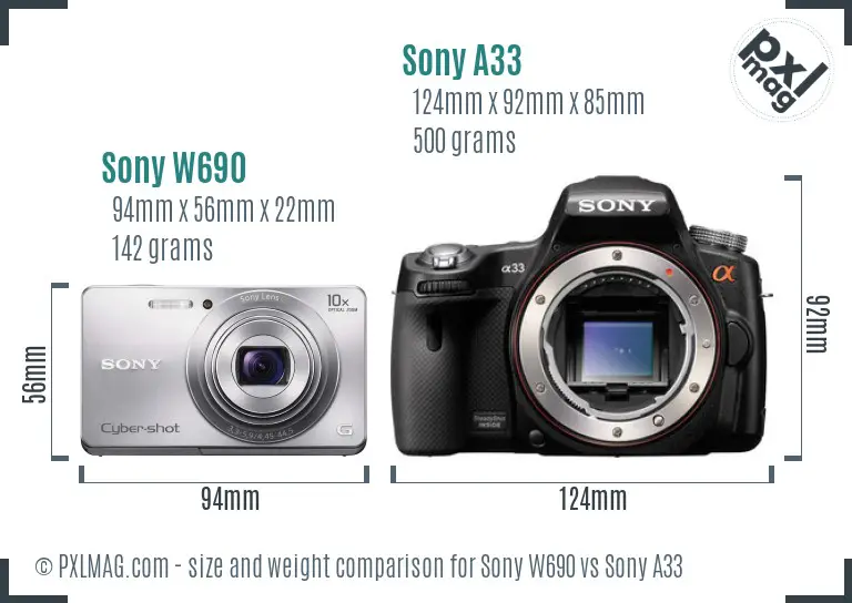 Sony W690 vs Sony A33 size comparison