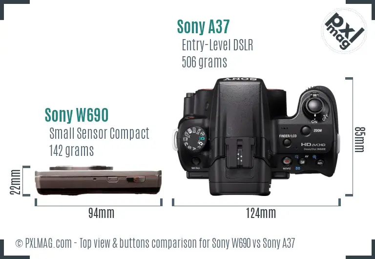 Sony W690 vs Sony A37 top view buttons comparison