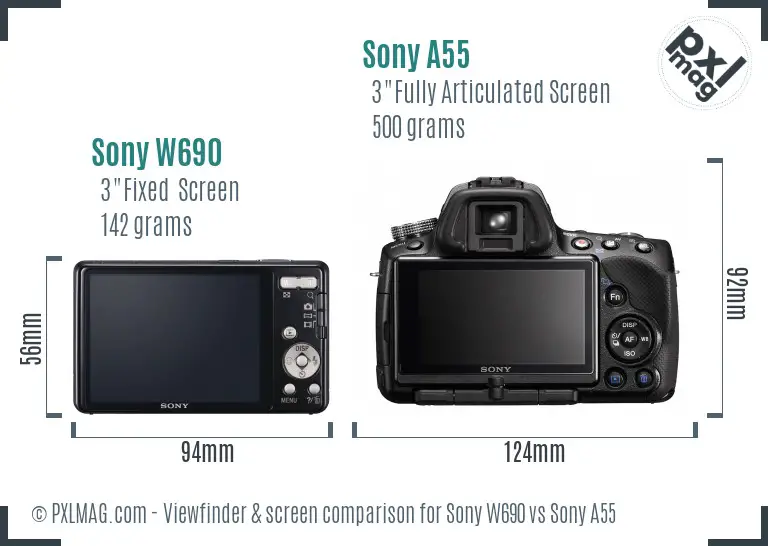 Sony W690 vs Sony A55 Screen and Viewfinder comparison
