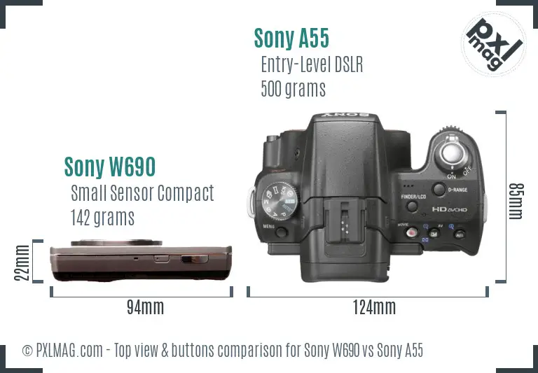 Sony W690 vs Sony A55 top view buttons comparison