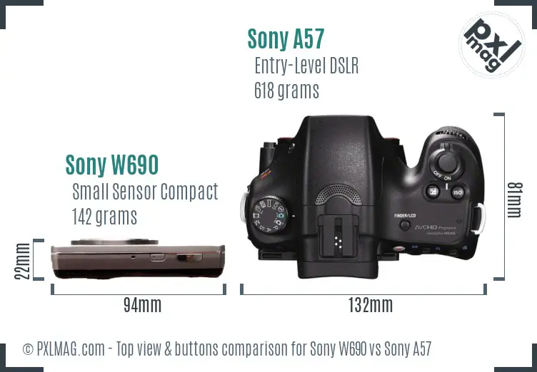 Sony W690 vs Sony A57 top view buttons comparison