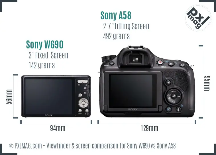 Sony W690 vs Sony A58 Screen and Viewfinder comparison
