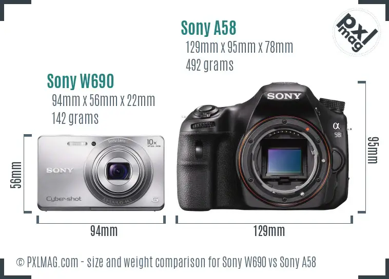 Sony W690 vs Sony A58 size comparison
