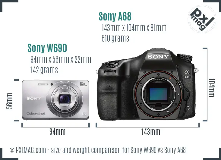 Sony W690 vs Sony A68 size comparison