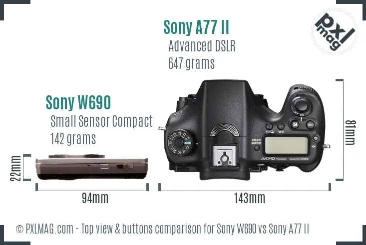 Sony W690 vs Sony A77 II top view buttons comparison
