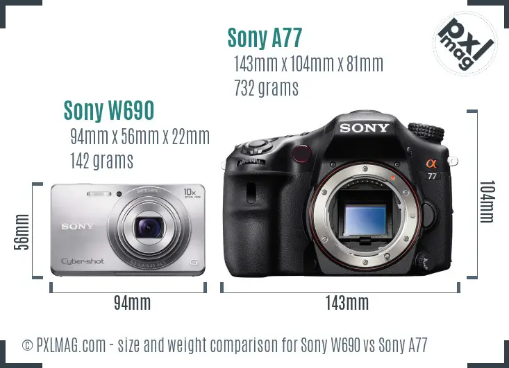 Sony W690 vs Sony A77 size comparison