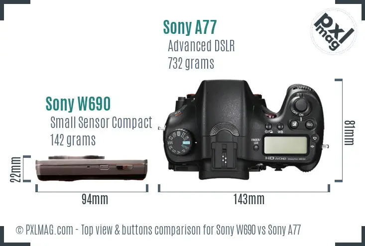 Sony W690 vs Sony A77 top view buttons comparison