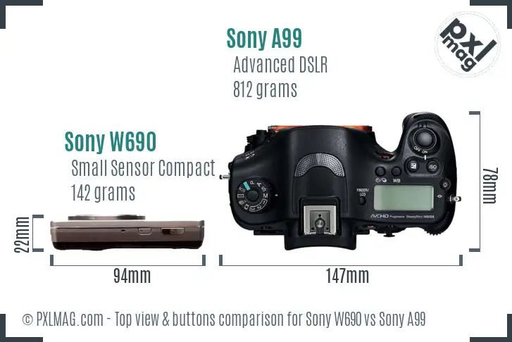 Sony W690 vs Sony A99 top view buttons comparison