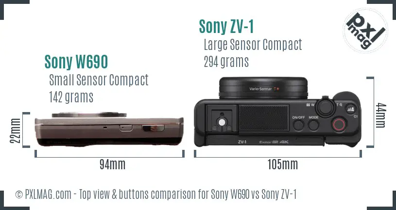 Sony W690 vs Sony ZV-1 top view buttons comparison