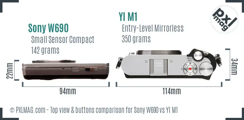 Sony W690 vs YI M1 top view buttons comparison
