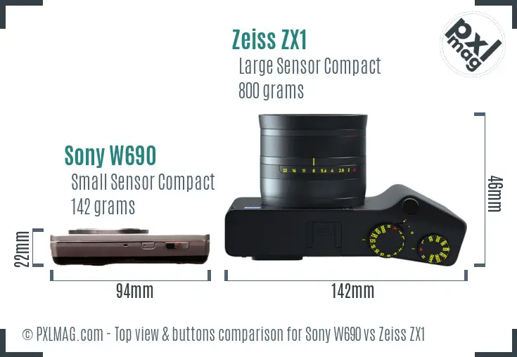 Sony W690 vs Zeiss ZX1 top view buttons comparison