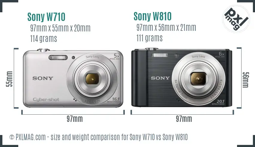 Sony W710 vs Sony W810 size comparison