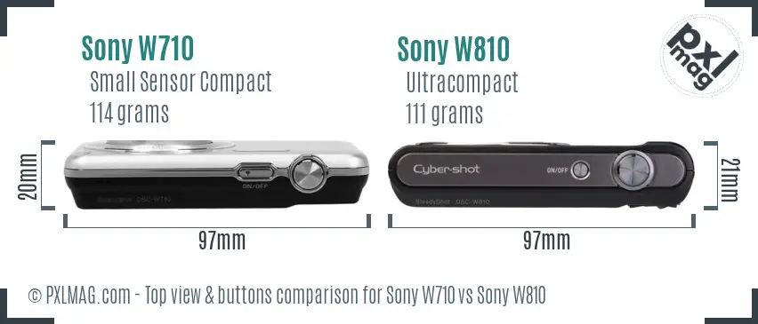 Sony W710 vs Sony W810 top view buttons comparison