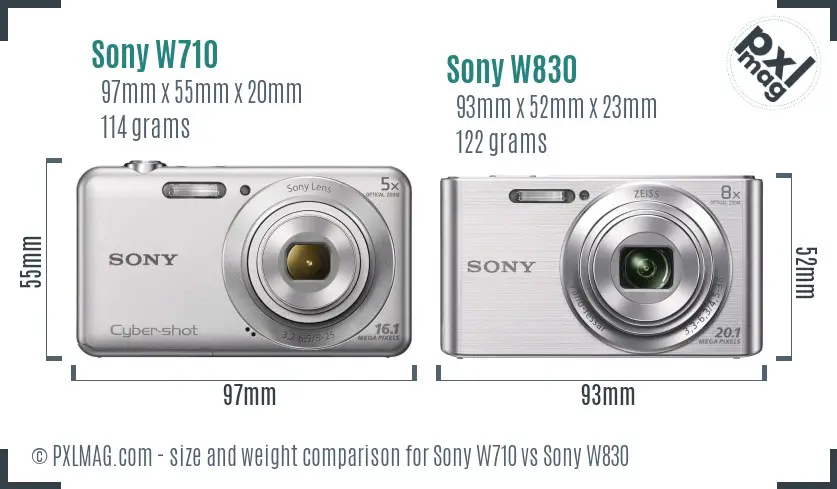 Sony W710 vs Sony W830 size comparison
