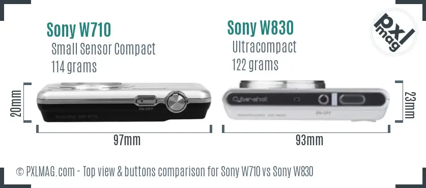Sony W710 vs Sony W830 top view buttons comparison