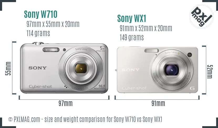 Sony W710 vs Sony WX1 size comparison