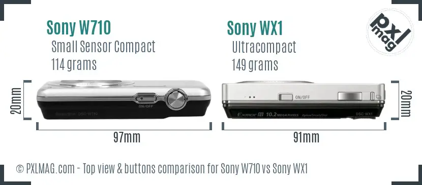 Sony W710 vs Sony WX1 top view buttons comparison