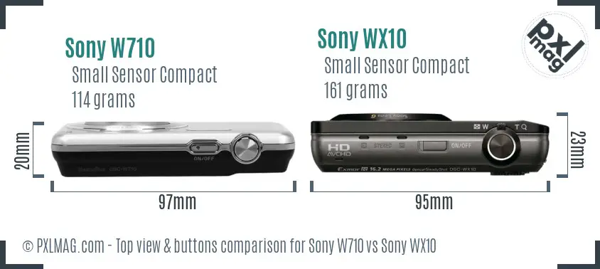 Sony W710 vs Sony WX10 top view buttons comparison