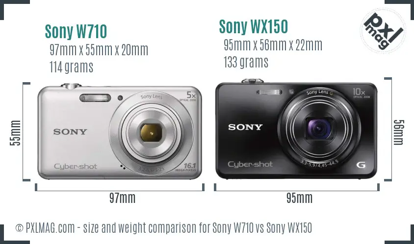 Sony W710 vs Sony WX150 size comparison