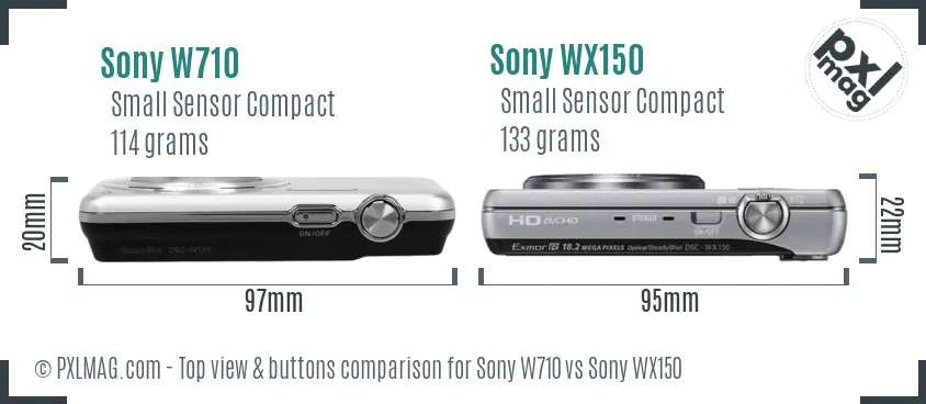 Sony W710 vs Sony WX150 top view buttons comparison