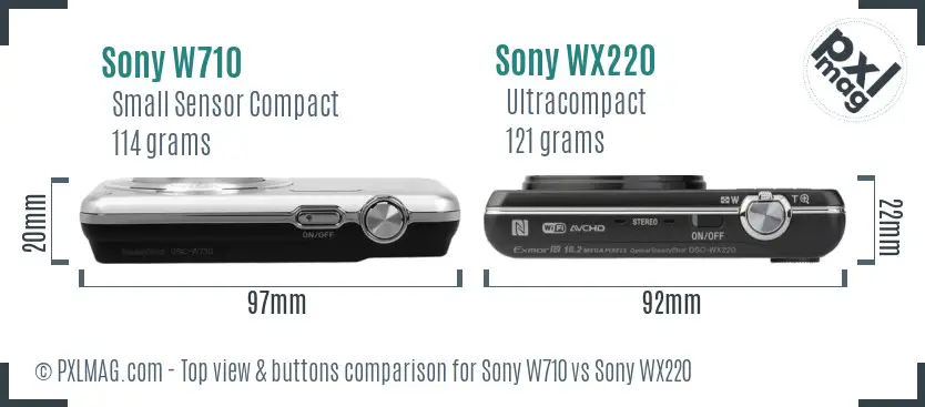 Sony W710 vs Sony WX220 top view buttons comparison