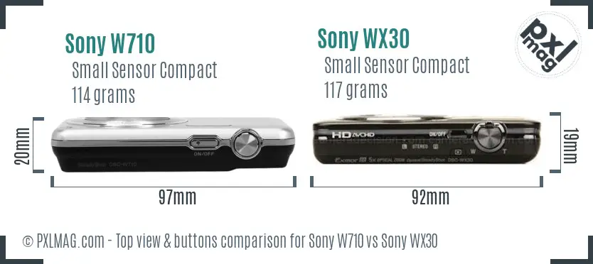 Sony W710 vs Sony WX30 top view buttons comparison