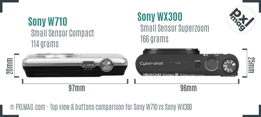 Sony W710 vs Sony WX300 top view buttons comparison