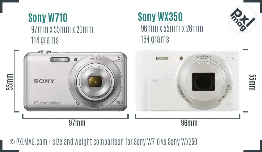 Sony W710 vs Sony WX350 size comparison