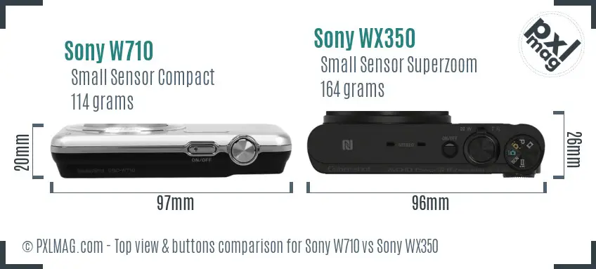 Sony W710 vs Sony WX350 top view buttons comparison
