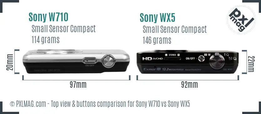 Sony W710 vs Sony WX5 top view buttons comparison