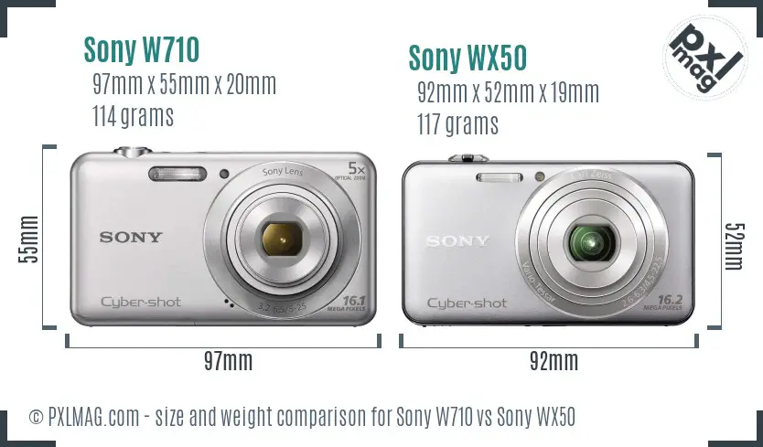 Sony W710 vs Sony WX50 size comparison