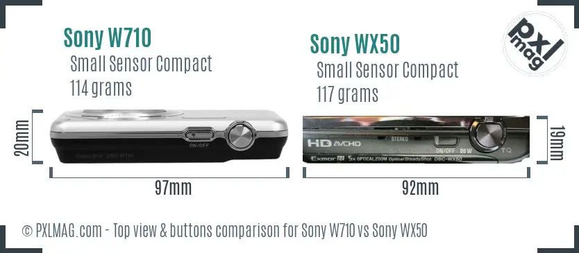 Sony W710 vs Sony WX50 top view buttons comparison