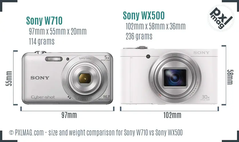 Sony W710 vs Sony WX500 size comparison